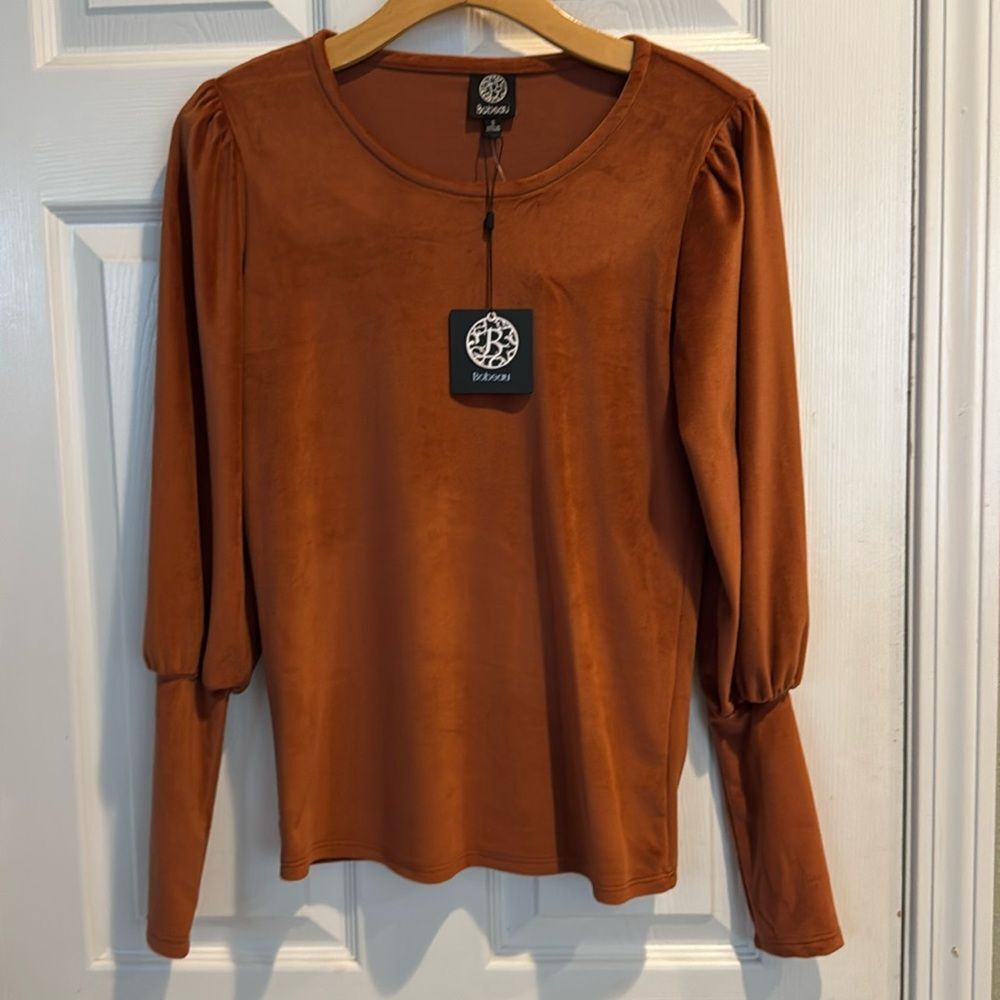 BOBEAU NWT Burnt Orange Women's Velvet Puff Sleeve Top Small